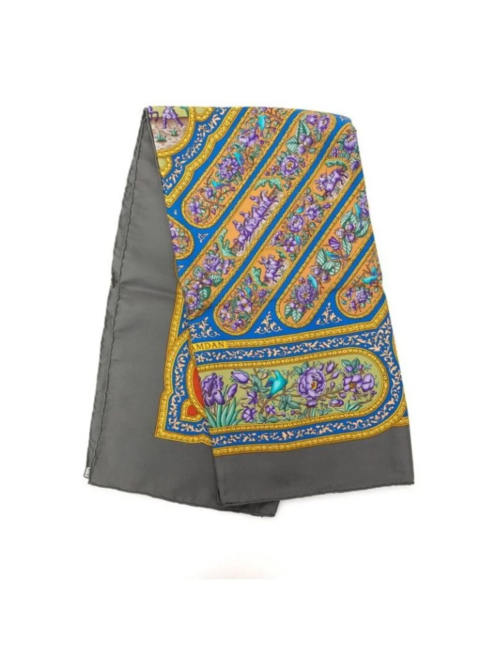 Hermes Carre 90 Qalamdan Scarf Gray Multicolor Silk - Picture 2 of 8